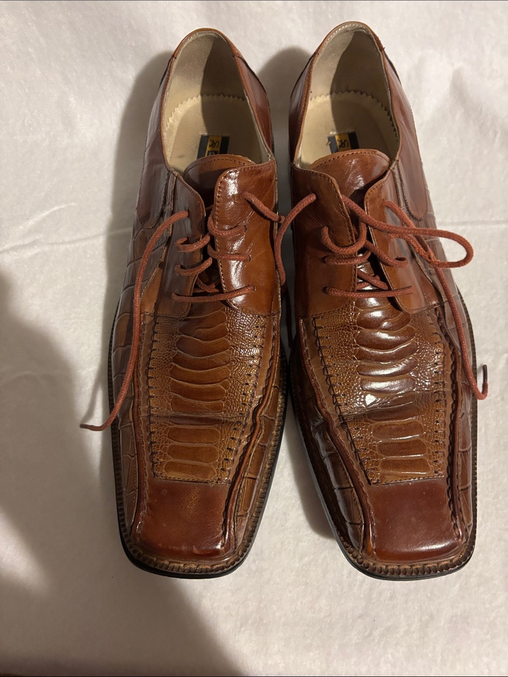 Stacy Adams Brown Croc-Embossed Leather Lace-Up Oxfords